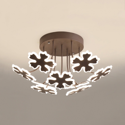 Modern Petal LED Ceiling Lamp 5/9 Lights Metal Semi Ceiling Mount Light in Coffee/Gold for Kindergarten