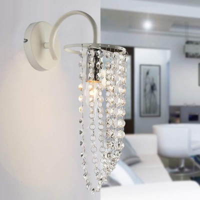 Modern Stylish Cone Wall Lamp Clear Crystal Bead 1 Light White Wall Light for Bedroom Stair