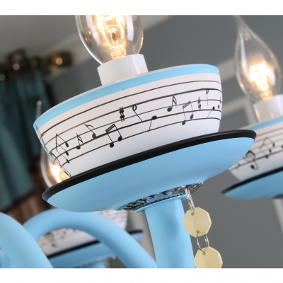 Musical Note Kindergarten Chandelier with Bell Resin 3/6 Lights Child Pendant Light in Blue/Pink