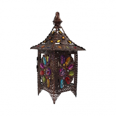 Pavilion Restaurant Cafe Table Light Metal 1 Light Moroccan Night Light in Bronze with Crystal