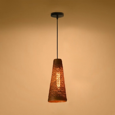 Rattan Cone Pendant Light Single Light Modern Hanging Light for Dining Room