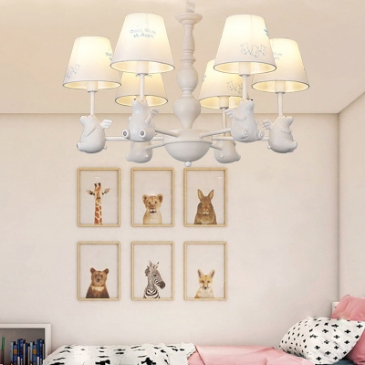 Resin Bear/Elephant/Piggy Chandelier 5/6 Lights Cute Modern Pendant Light in White/Pink for Kid Bedroom
