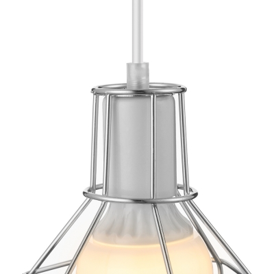 Retro Silver LED Pendant Light with Cage Shade