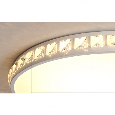 Round Living Room Ceiling Lamp with Crystal Acrylic Simple Style Stepless Dimming/Warm/White Flush Ceiling Light