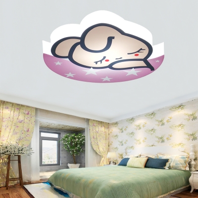 Girls Bedroom Sleeping Bunny Flushmount Light Acrylic Cartoon Brown/Pink/White/Yellow Ceiling Lamp