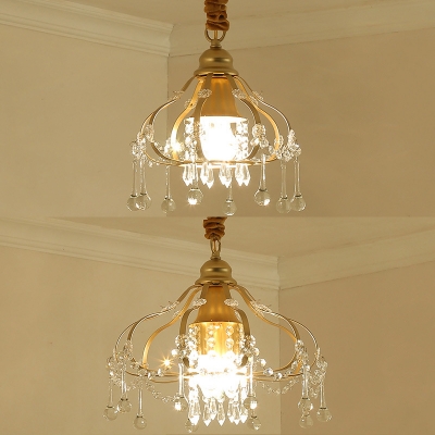 Classic Gold Pendant Light Melon Cage 1/3 Lights Metal Chandelier with Crystal for Foyer Bedroom