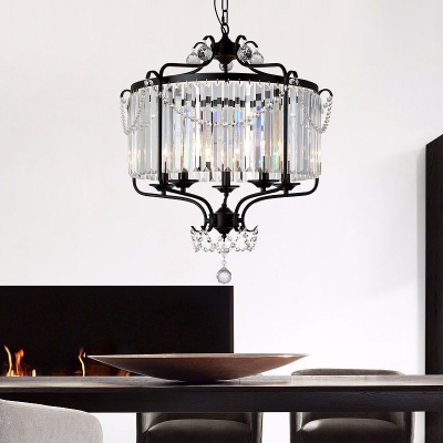 Black/Gold Round Pendant Light with Crystal 5 Lights Classic Style Chandelier for Dining Room