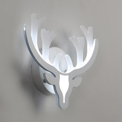 Nordic Style Antlers Sconce Light Acrylic White LED Wall Lamp in Warm/White for Kid Bedroom