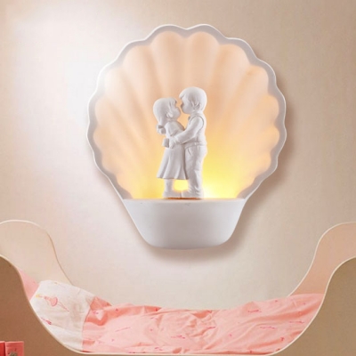 Romantic Couple LED Wall Light Plaster White Sconce Light with Shell for Bedroom Deco Hallway