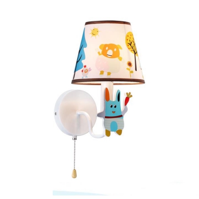 Kindergarten Bunny Wall Light with Pull Chain Metal 1 Light Cartoon Colorful Sconce Light
