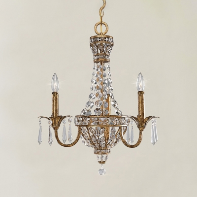 

Antique Brass Candle Pendant Light with Striking Crystal 3 Heads Metal Chandelier for Hotel, HL541688