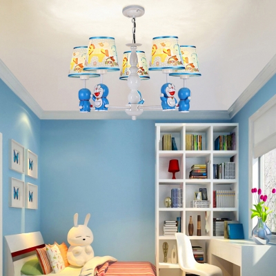 Blue Robot Cat Chandelier 3/5/6 Lights Lovely Metal Pendant Light with Horse for Boys Bedroom
