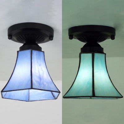 Cafe Kitchen Bell Mini Ceiling Fixture Art Glass 1 Bulb Tiffany Blue/Light Blue Ceiling Mount Light