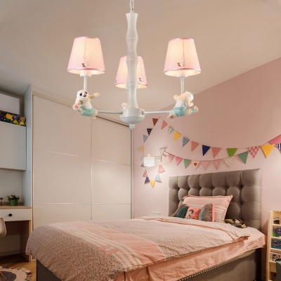 Child Bedroom Panda Chandelier Metal 3/6 Lights Lovely Pendant Light with Blue/Pink Shade