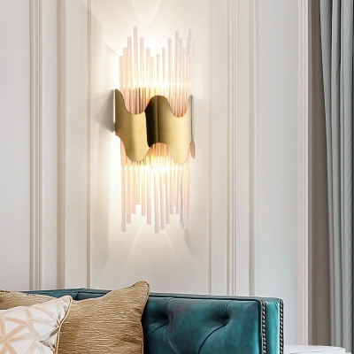 Clear Crystal Cylinder Wall Light Contemporary LED Sconce Light in Gold for Bedroom Balcony
