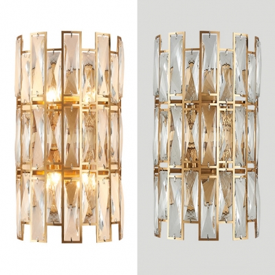 Clear Crystal Fence Sconce Light Bedroom Living Room Traditional Style Wall Lamp in Gold