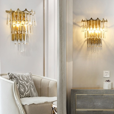 Clear Crystal Teardrop Wall Light Contemporary LED Sconce Light in Gold for Living Room