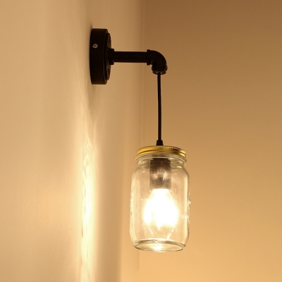 Clear Jar Shape Hanging Wall Sconce 1 Bulb Simple Stylish Glass Wall Light for Bedroom Kitchen
