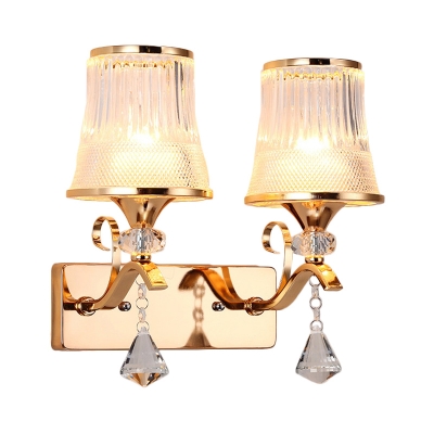 Contemporary Chrome/Gold Wall Light Tapered Shade 2 Lights Metal Sconce Light with Crystal Ball for Restaurant