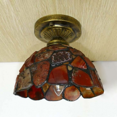 Corridor Kitchen Bowl Ceiling Mount Light Glass Stone 1 Head Classic Tiffany Flush Light