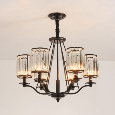Country Style Candle Hanging Lamp 3/6/8 Heads Metal Chandelier with Clear Crystal for Restaurant