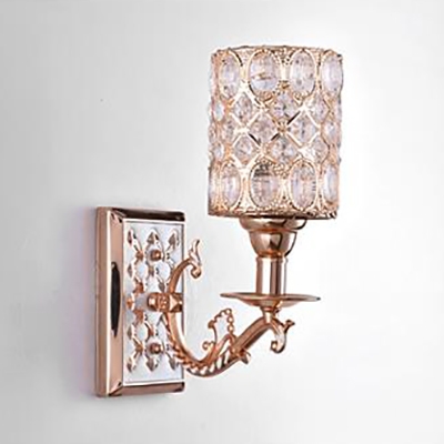 Cylinder Living Room Wall Sconce Metal 1/2 Heads European Style Sconce Light in Gold Finish