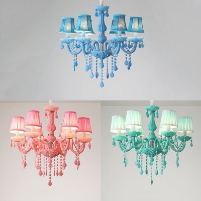 Fabric Tapered Shade Chandelier With, Pink Green Chandelier Crystals