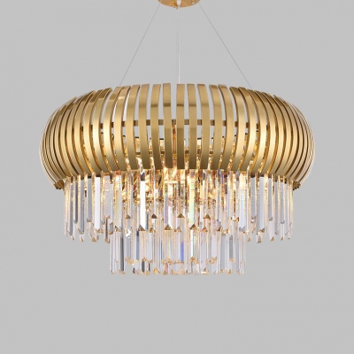 

Fence Shaped Hotel Restaurant Chandelier Metal Luxurious Hanging Light with Clear Crystal in Gold, HL541121