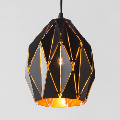 Geometric Shade Hanging Light Modern Style Metal 1 Bulb Suspension Lamp in Black