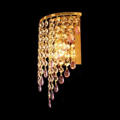 Glittering Crystal Living Room Wall Lamp Metal 1 Light Glamorous Wall Light in Gold Finish