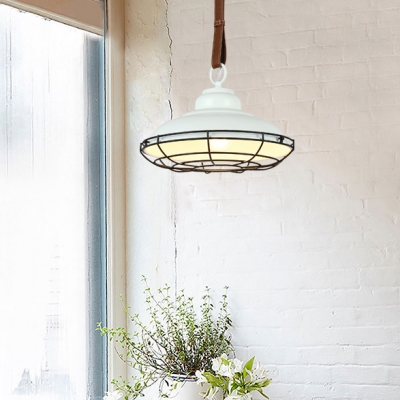 Industrial Double Bubble Pendant Light with Leather Cord 1 Bulb Metal Hanging Light in Black/White for Bedroom