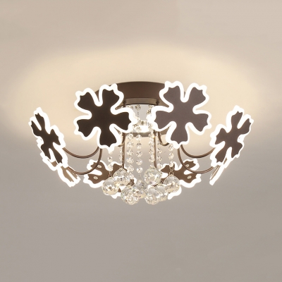 Living Room Petal Semi Flush Ceiling Light with Crystal Ball Metal 6/8 Heads Modern Coffee/Gold Ceiling Fixture