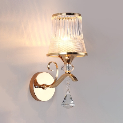Luxurious Tapered Shade Wall Lamp Metal Single Light Chrome/Gold Wall Light with Crystal for Stair