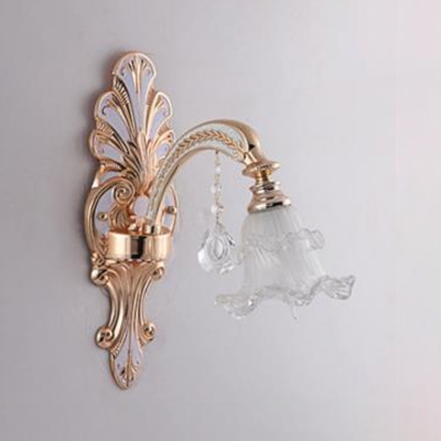 Metal Carved Body Sconce Light with Crystal Corridor 1 Light Elegant Style Wall Light in Gold