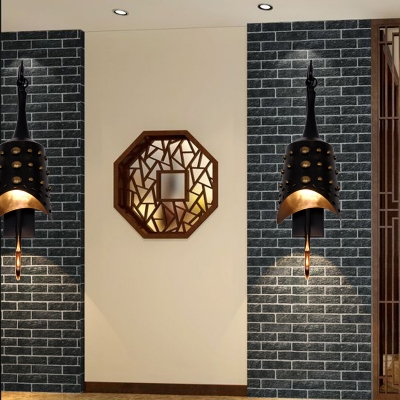 Metal Chimes Shape Sconce Light Corridor Hotel 1 Head Antique Stylish Wall Light in Black