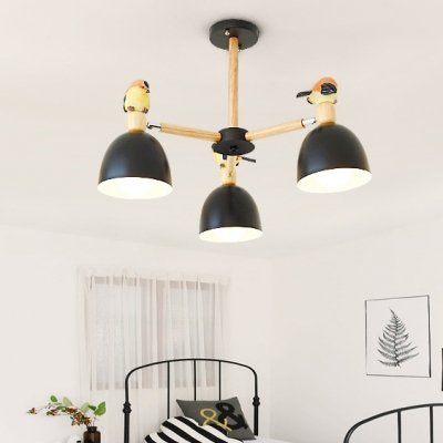 Metal Dome Shade Pendant Light Living Room 3/6 Lights Nordic Style Hanging Light in Black/White