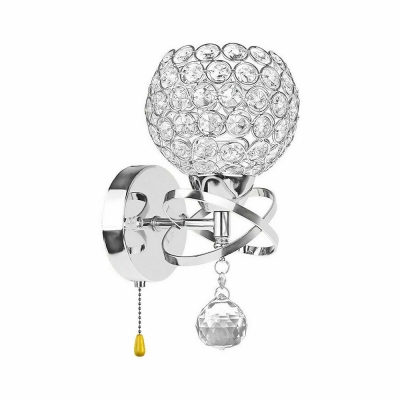 Metal Spherical LED Wall Light with Crystal 1 Head Modern Stylish Sconce Light in Gold/Chrome for Bedroom