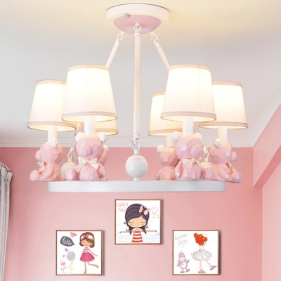 Metal Toy Bear Chandelier Child Bedroom 3/6 Lights Nordic Stylish Pendant Light in Blue/Pink/White
