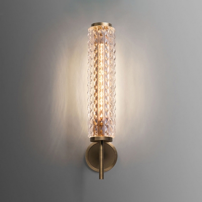Modern Brass Wall Light Tube Metal Sconce Light with Clear Crystal for Bathroom Mirror