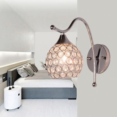 Modern Style Sphere Sconce Light 1 Light Clear Crystal Wall Lamp in Chrome for Study Room