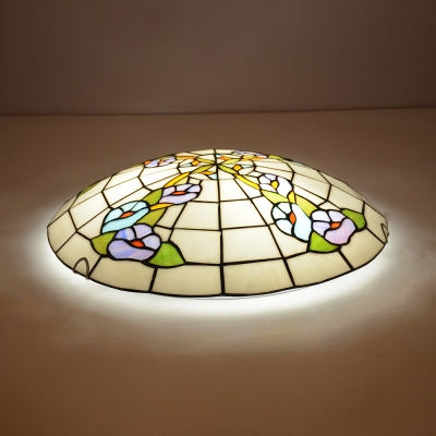 Multi-Color Bowl Ceiling Mount Light Tiffany Antique Glass Flush Light for Study Room Bedroom