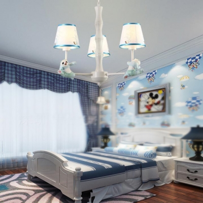 Panda Child Bedroom Chandelier Metal 3/6 Lights Modern Lovely Pendant Lamp in Blue/Pink