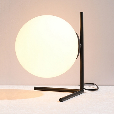 Post Modern Sphere Shade Desk Lamp for Bedside White Glass 1 Light Table Lamp in Black/Gold