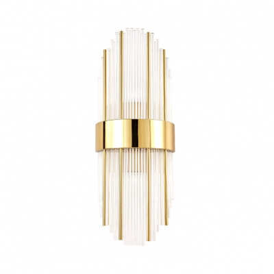 Postmodern Cylinder Wall Sconce Clear Crystal Wall Lamp in Gold Finish for Dining Room
