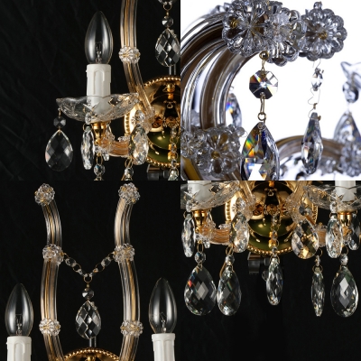 Resin Fake Candle Sconce Light with Teardrop Crystal 2 Lights Traditional Style Wall Lamp in Gold for Restaurant