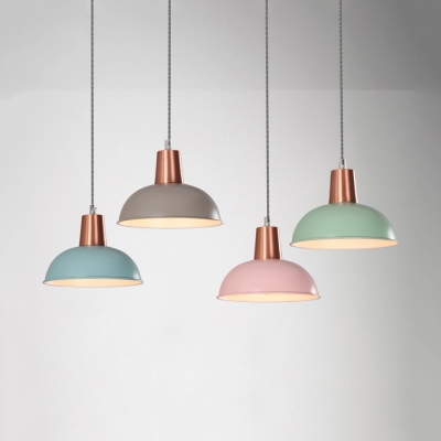Restaurant Barn Shade Hanging Light Metal 1 Bulb Macaron Loft Blue/Gray/Green/Pink Pendant Light