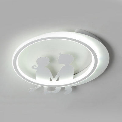 Romantic Couple LED Ceiling Fixture Metal Warm/White Lighting Flush Mount Light in White Finish for Adult Bedroom