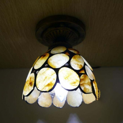Single Bulb Dome Ceiling Light Tiffany Antique Glass Brown/Multi-Color/Purple/Yellow for Study Room