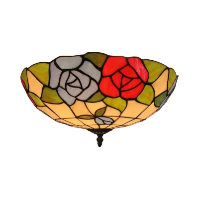 Tiffany Rustic Blossom Ceiling Mount Light Stained Glass Flush Light for Study Room Balcony