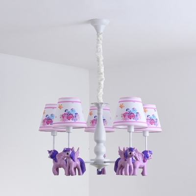 Purple Unicorn Hanging Light Five Lights Romantic Style Metal Chandelier for Kindergarten